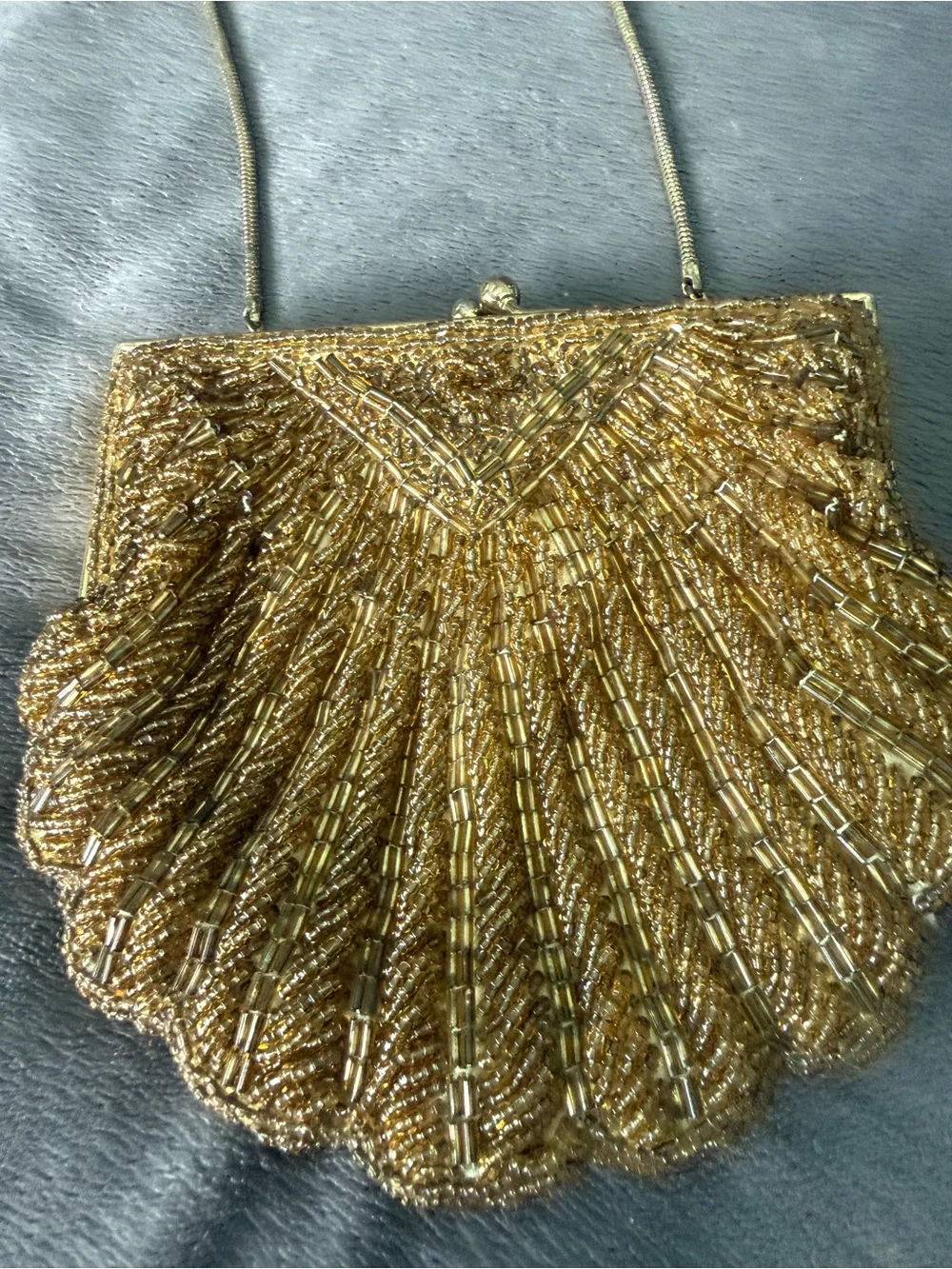 Vtg Beaded Bugle clamshell cocktail bag clutch mermaid